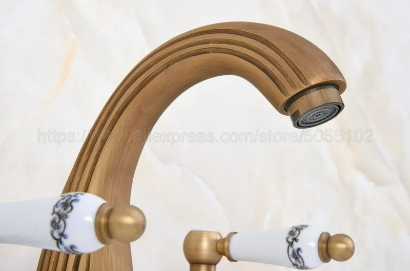 Antique Brass bathroom faucet for hot and cold Mixer tap Sink faucet Double handle 3 hole bathroom basin faucet zan071
