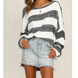 Stripe Sweater Women Pull Femme Big O-neck Batwing Sleeve Knitwear Pullover Sexy Sweaters Loose Mujer Woman Clothes E2015 Stripe Sweater Women Pull Femme Big O-neck Batwing Sleeve Knitwear Pullover Sexy Sweaters Loose Mujer Woman Clothes E2015