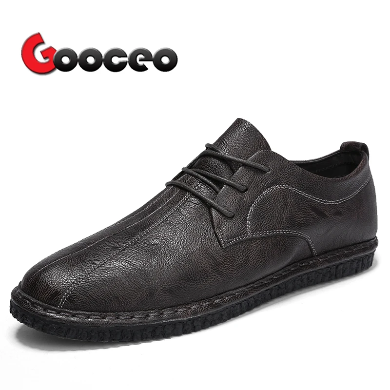 

Men's Flats Skateboarding Shoes For Men Leather Low-top Lace-Up Fashion Flat Casual Light No-heel Driving Doug Shoes Comfortable