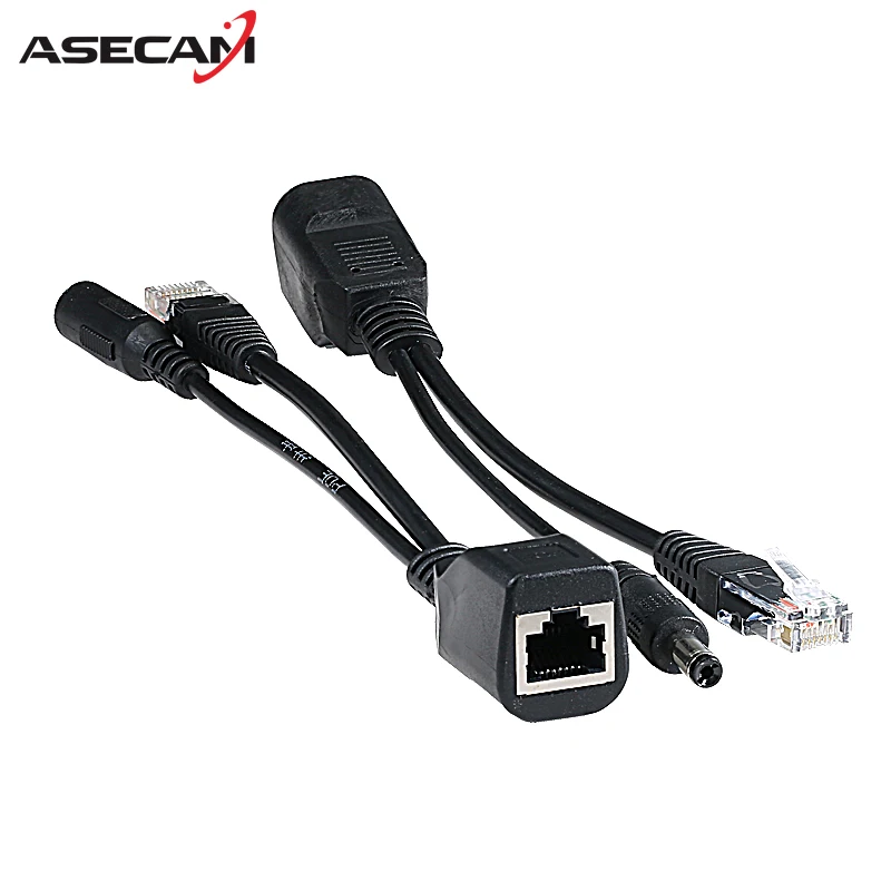 

High quality Tape screened 30M POE Adapter cable, POE Splitter Power supply module 12-48v separator combiner Black for ip camera