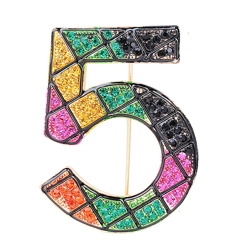

Korean style big sized retro luxury badge pin brooch digital 5 five character ornament badge flower accessories
