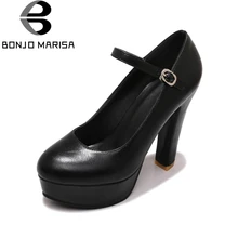 BONJOMARISA 2019 Spring Autumn Plus Size 30-44 Women Mary Janes Pumps Black High Heels Ol Shoes Woman Platform Sexy Women Shoes doratasia 2018 large size 30 47 candy colors square heels mary janes women shoes woman pumps date girls pumps shoes