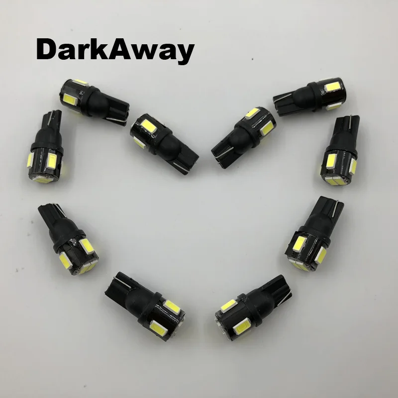 

DarkAway 10x T10 LED Bulb W5W LED 194 168 Super Bright Reading Light Interior Door Dome Lighting 2W 6SMD 5630 12V 6000K White