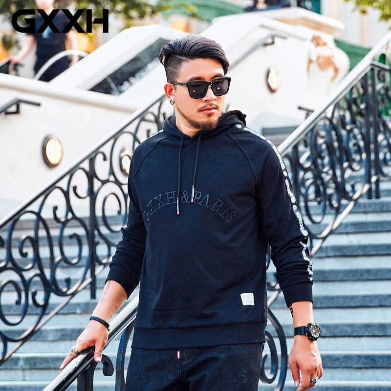 

GXXH Big Size Men's Hooded Sweatshirts Black Letters Printed Men Clothes 2018 Autumn Men Fashion Casual Streetwear Hoodies Male