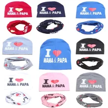 Newborn Hat Children Scarf Collar Boys Beanie Kids Cap for Baby Hat Set I Love Papa Mama Print Cotton Cap Baby Cotton Hats