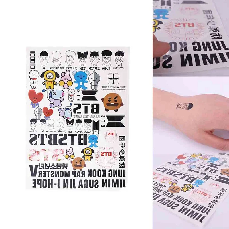 

KPOP Bangtan Boys Jimin Jin Jhope Jung Kook V Suga Rap Monster Tattoo Paste Waterproof Sticker Decals 1Sheet New Arrival