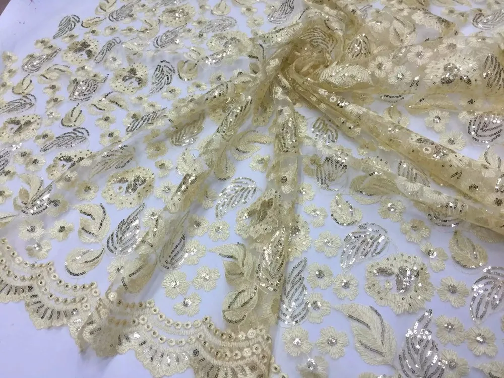 Buy Gold color sequin lace fabric high quality african