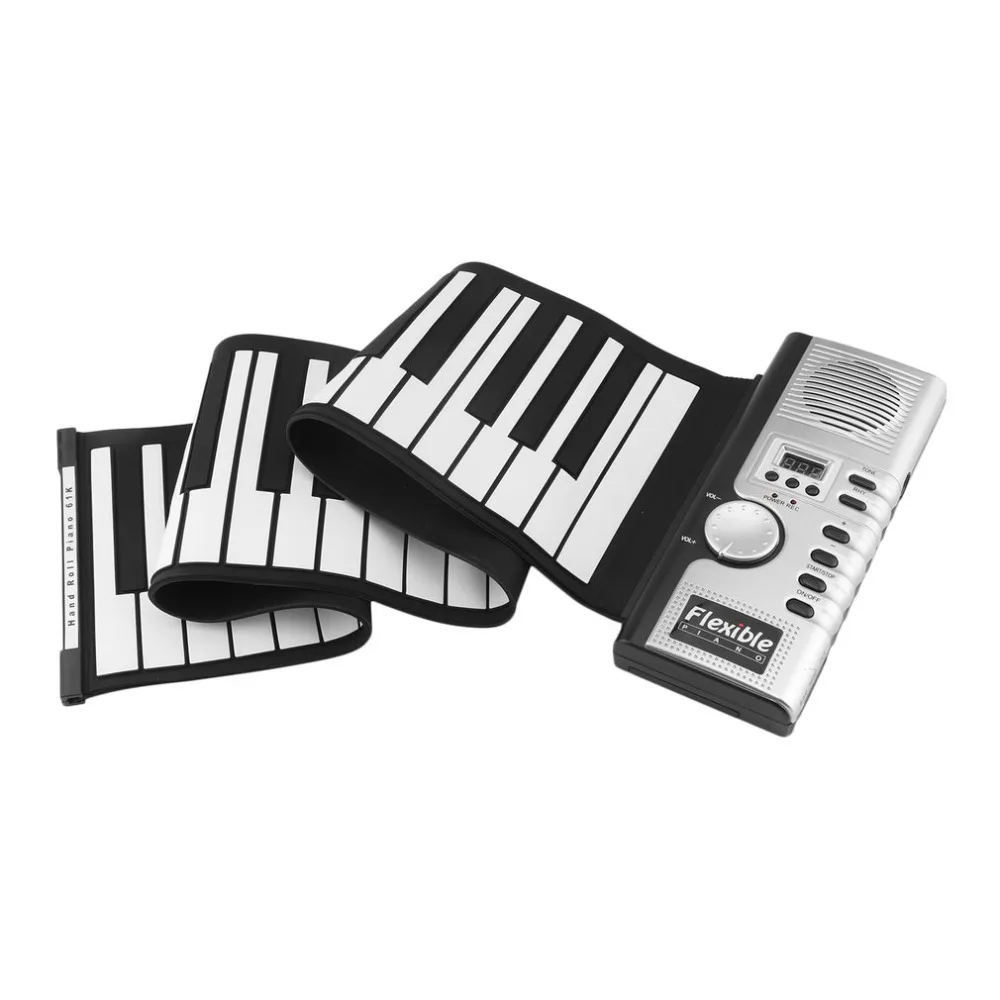 

Waterproof Rechargeable Digital Keyboard Piano 61 Keys 128 Tones Portable Flexible Electronic Roll Up Piano Built-in Speaker