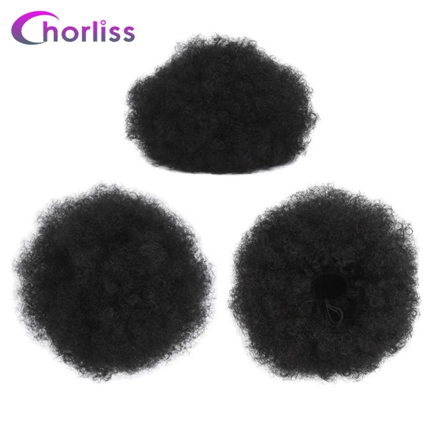 

Chorliss 8" Synthetic Chignon Hair Afro Chignon Bun African Short Kinky Curly Wrap Drawstring Puff Ponytail Black Brown Bun