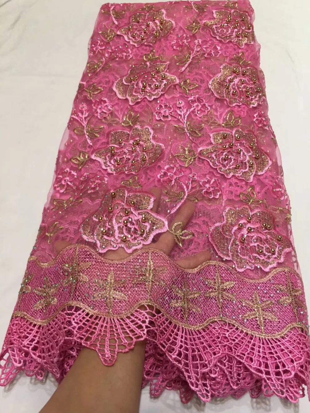 

stones net tulle lace fabric newcoming high quality gold thread embroidered mesh lace fabric for wedding and party ellaa012