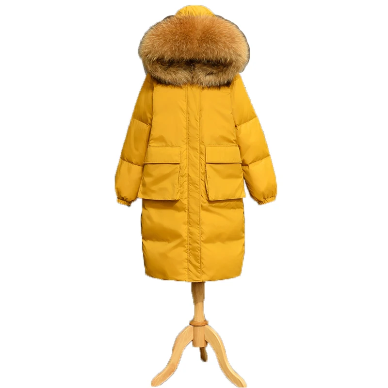 Fourrure Brown Épais Outwear Black Chaud Veste De Grand Yellow À Canard Parkas Pink Réel Femmes Long Rose Rh01058 Capuchon yellow Blanc Duvet black Down Fur Fu Beige white Femelle Hiver Manteau Lâche Fur Fur Col Red 0OqwgO