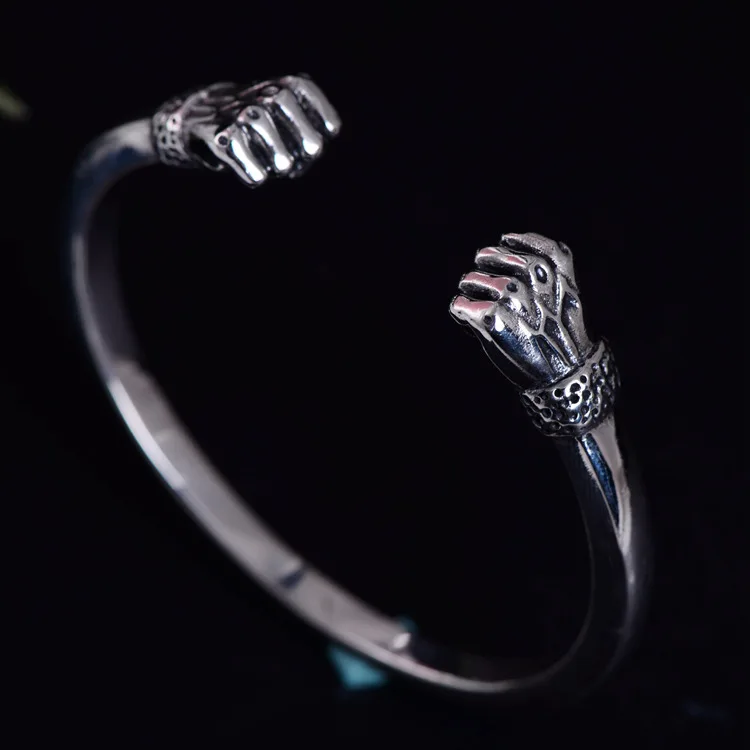 

S925 fist retro fashion Thai silver opening adjustable silver bracelet