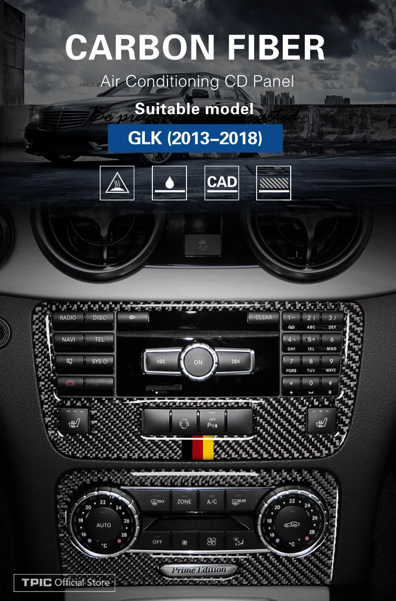 TPIC интерьер углеродного волокна кондиционер управление выходом панель автомобиля стикер Накладка для Mercedes GLK 2013- аксессуары