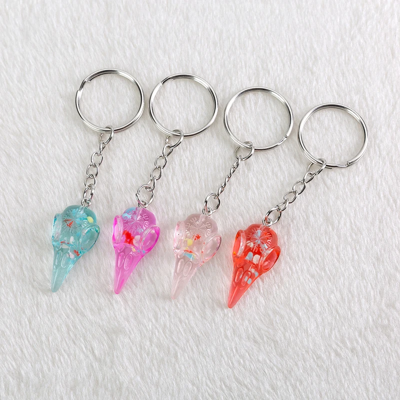 

1PC the small Multicolor resin raven head keychain flatback resin crow pendant charms resin keyring for jewelry