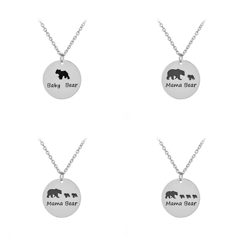 

2017 Creativity Letter mama bear baby bear Necklace Round Pendant Necklace Wholesale 12pcs/lot