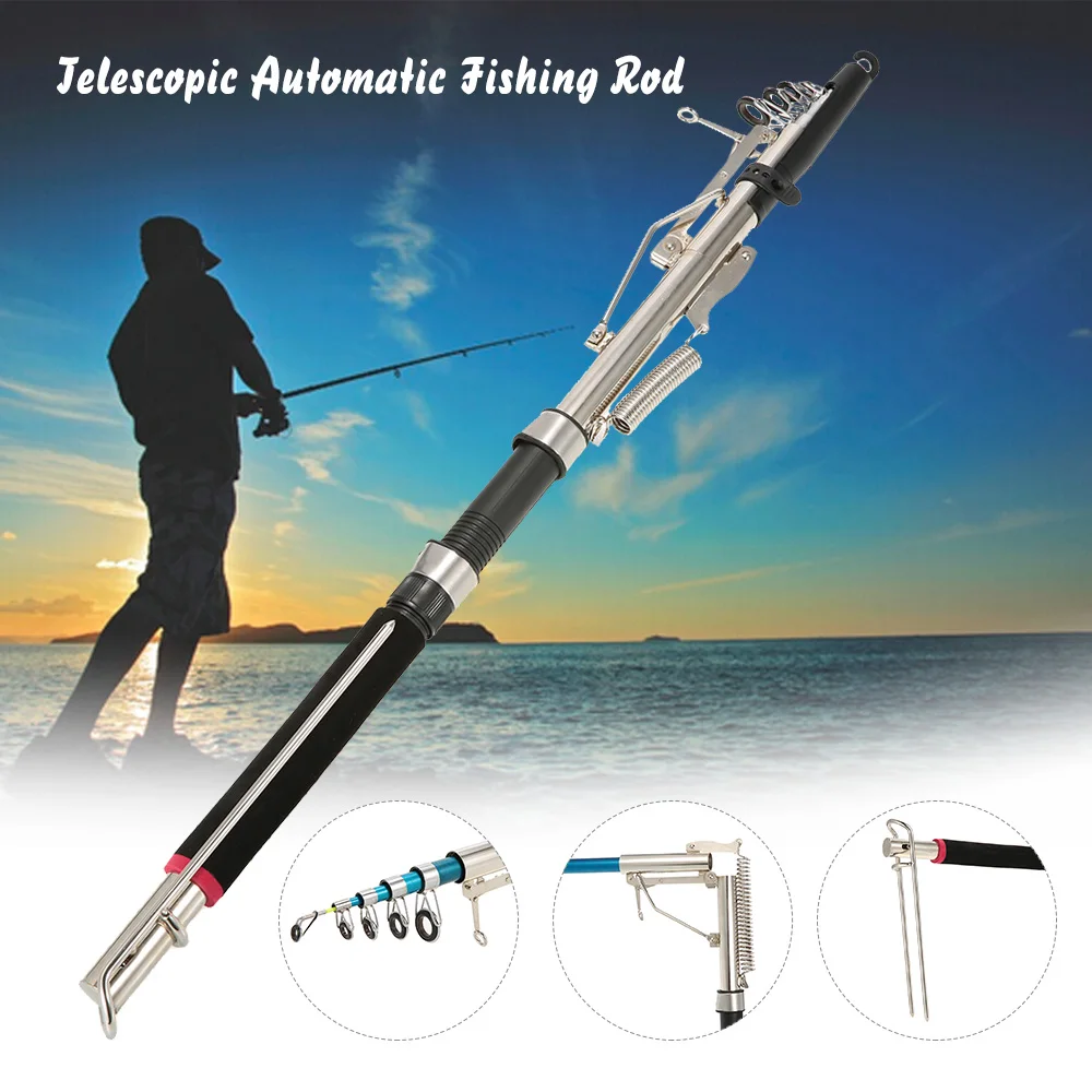 1.8m 2.1m 2.4m 2.7m Automatic Fishing Rod (Without Reel) Sea River Lake Stainless Steel Automatic Fishing Rod Fish Pole