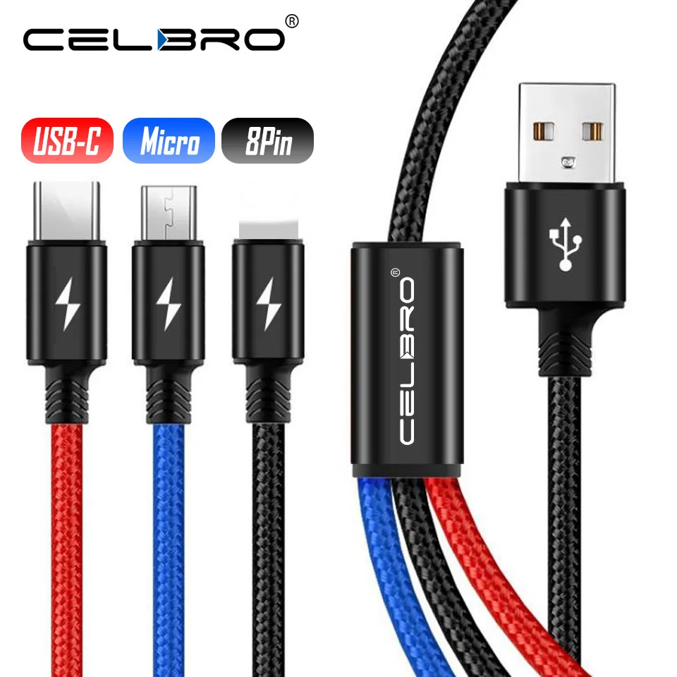 

3 In 1 Multi Micro USB Charger Cable for Huawei P30 Pro Lite Redmi GO Universal Multiple USB Type Tipe C Cabel Cord Long Short