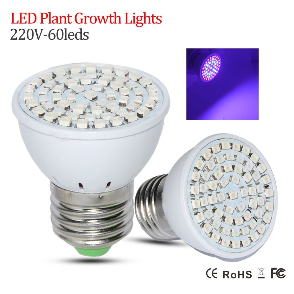 

1Pcs New LED Full Spectrum E27 60LEDs Faster Growth Lights 41 Red +19 Blue Led Grow Lamps For Flowers Plant Hydroponics Lighting
