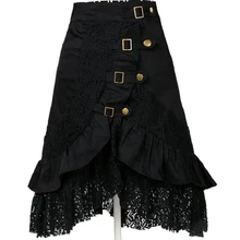 S-XXL 2017 Summer New Fashion Sexy Gothic Style Steampunk Rock Lace Mermaid Ruffle Women Midi black Skirt Party Skirts