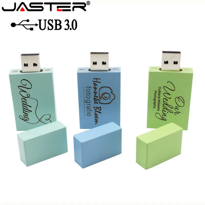 JASTER USB 3,0 логотип персональный деревянный цветной блок USB флеш-накопитель креативный подарок флешка 4G 8GB 16GB 32GB Деревянная Карта памяти