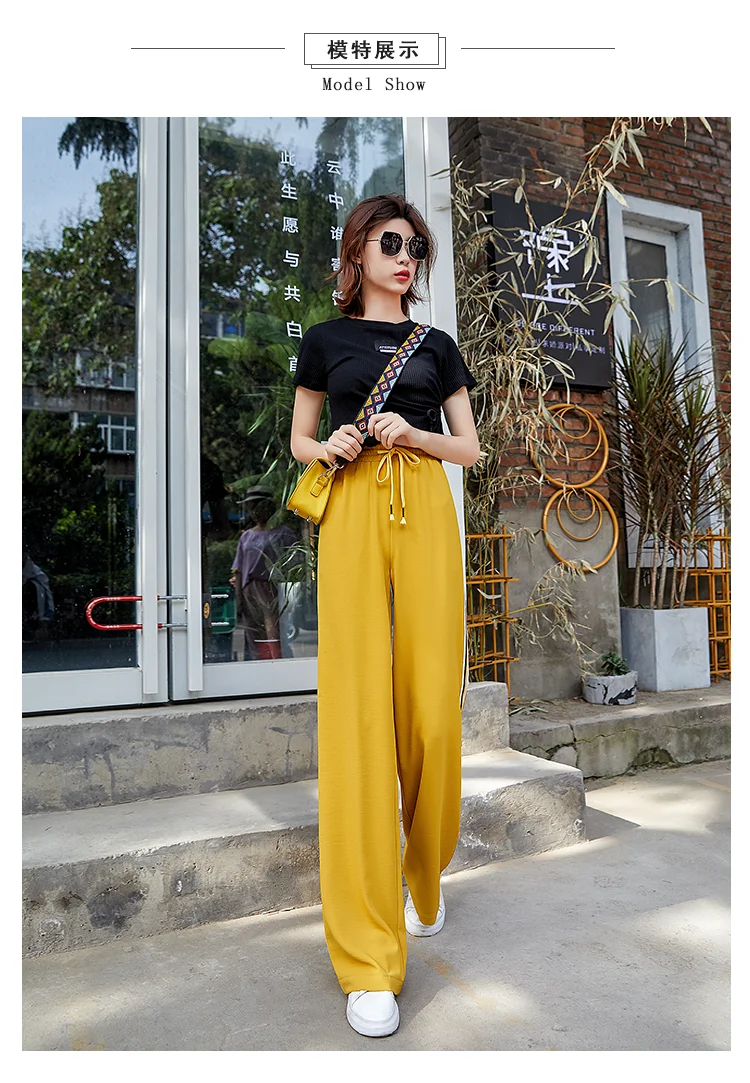 Pantalones Palazzo amarillos para mujer, pantalones de pierna ancha estilo  coreano Harajuku de gasa fina de verano para mujer, pantalones de talla  grande 5XL para mujer|Pantalones y pantalones capri| - AliExpress