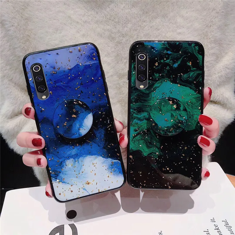 

luxury gold foil phone case for Xiaomi Mi 9 8 lite pro Explorer Edition 5X 6X A1 A2 Bling cloud glitter holder stand back cover