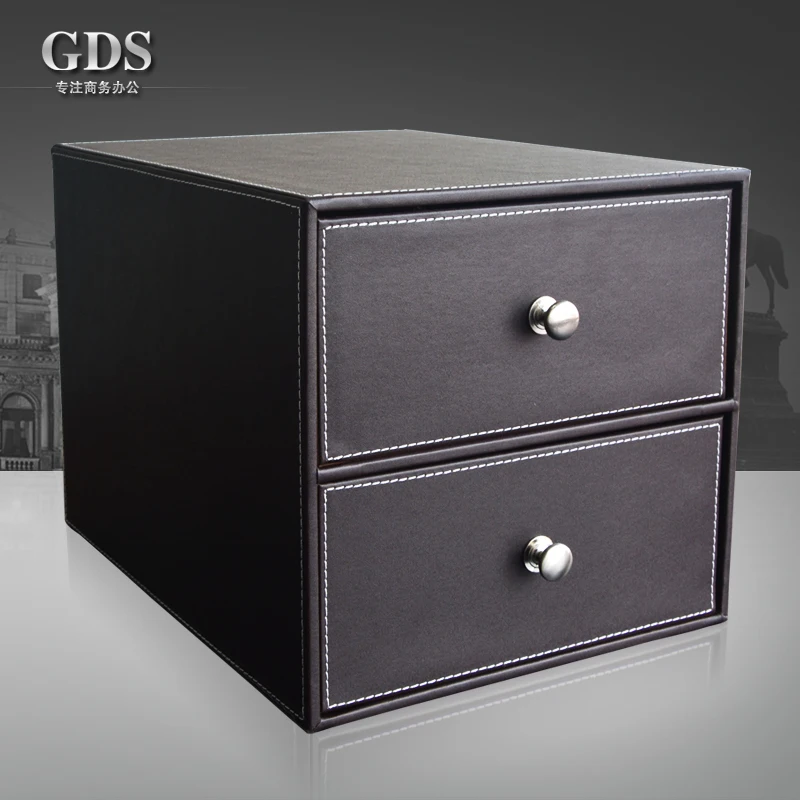 Gardensun brown 2 drawer leather office desk file organizer