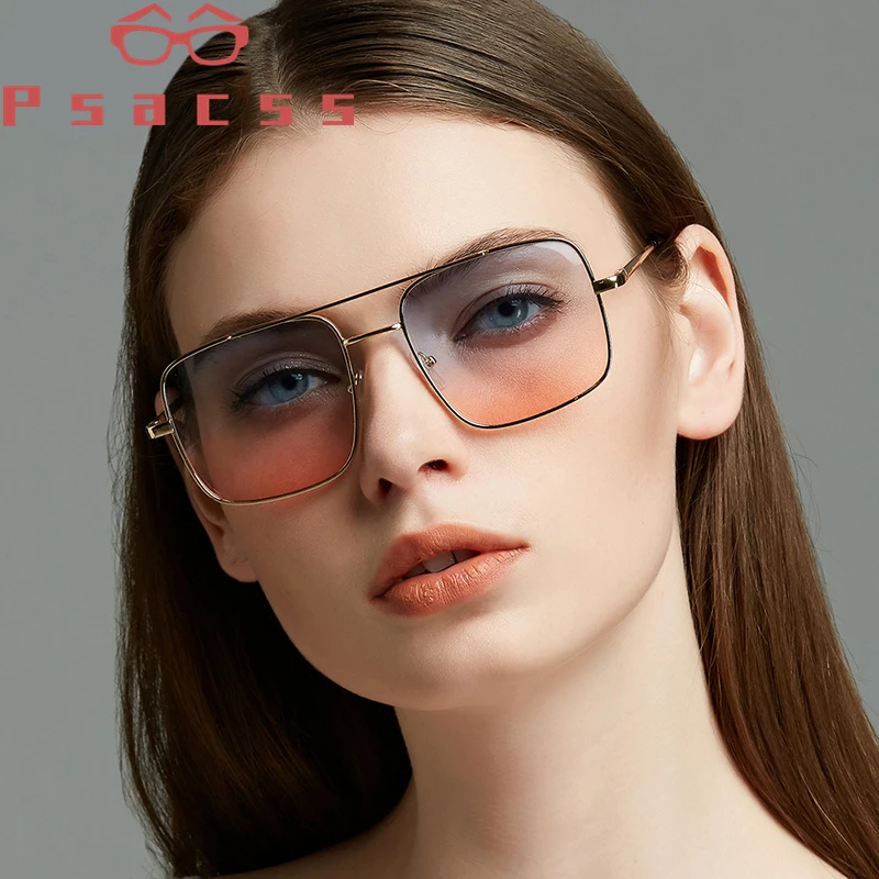 

Psacss Vintage Square Sunglasses Women Men Gradient Brand Designer Metal Mirror Glasses Women's Sunglass Lunette De Soleil Femme