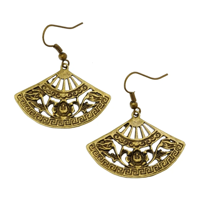 New 1pair Graceful Garden Filigree Design Antique Chinese Engraved New 1pair Graceful Garden Filigree Design Antique Chinese Engraved Fan Earrings For Women Diy Retro