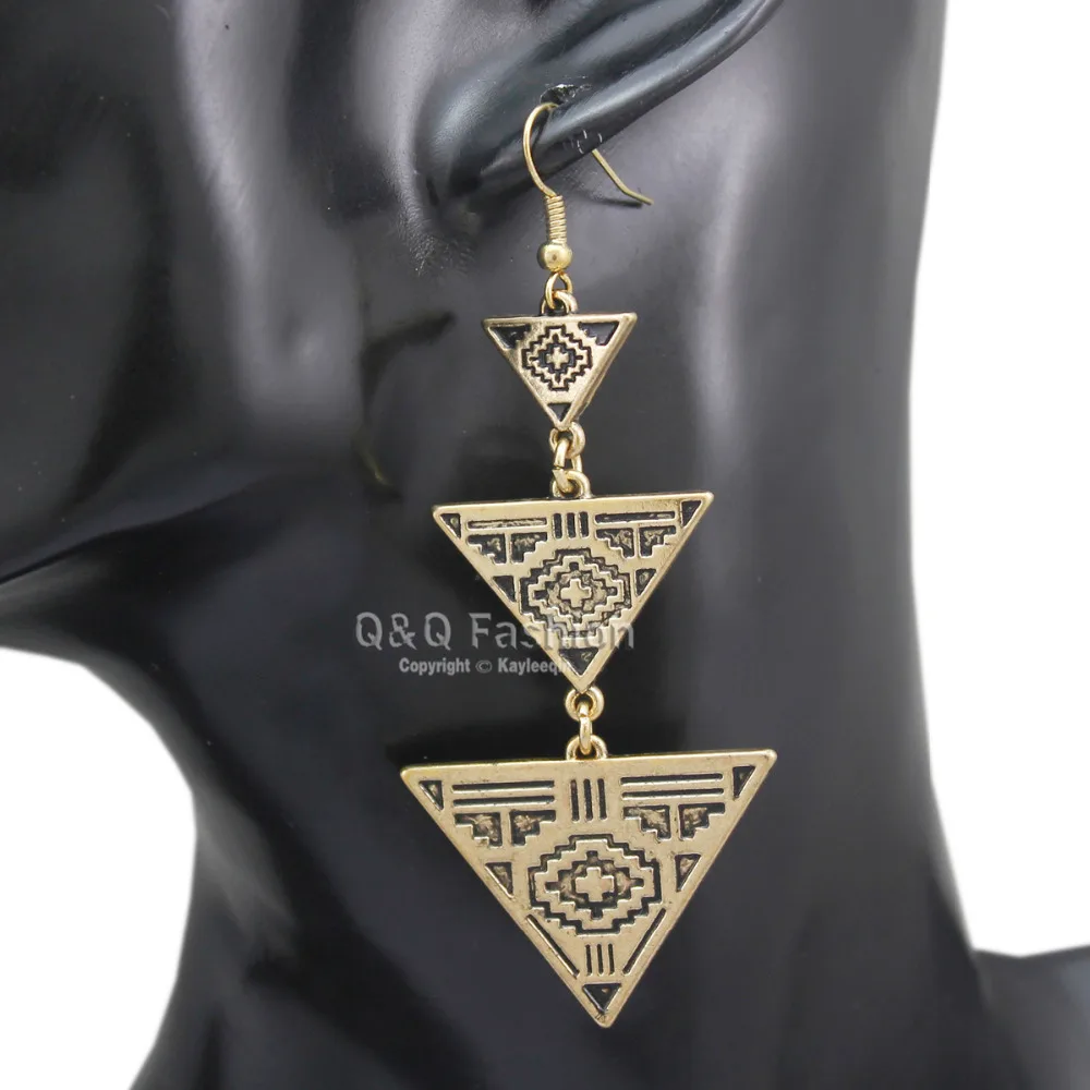 

Jewelry Orecchini Gold Ethnic Aztec Egypt Chandelier Triangle Maze Pyramids Mexico Gypsy Long Dangle Costume Earrings Oorbellen