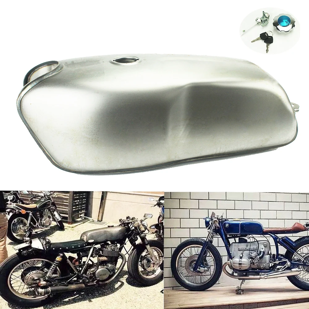 

Universal Motorcycle 9L 2.4 Gallon Unpainted Fuel Gas Tank Cap Switch For Honda Yamaha BMW
