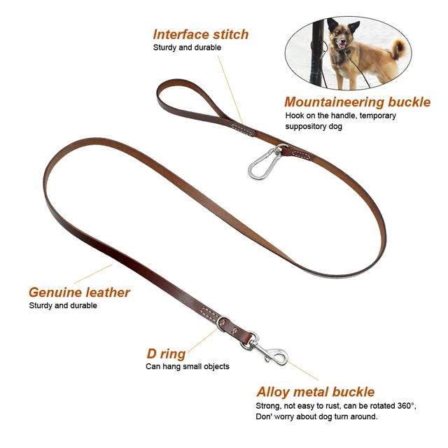 Rolled Leather Dog Leash 4 foot Round for Rottweiler