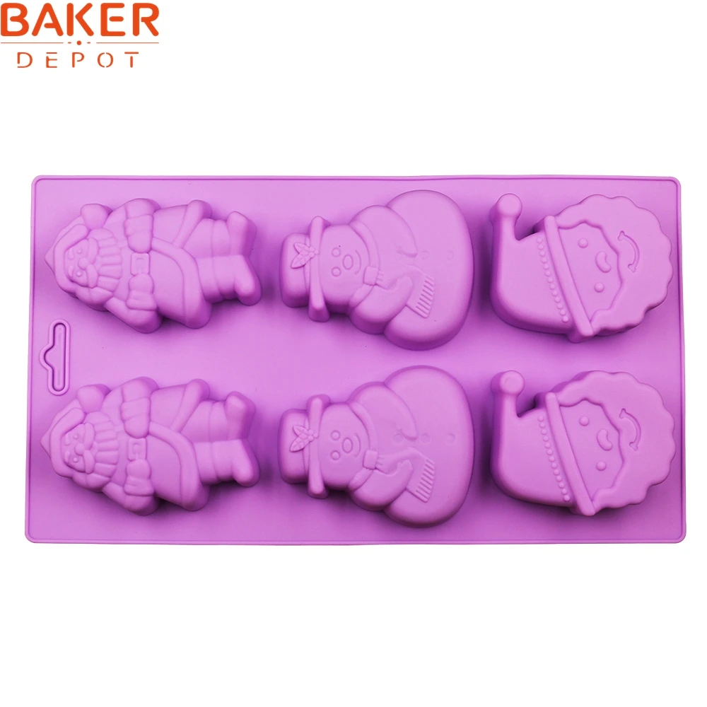 

BAKER DEPOT DIY 6 Holes Silicone Molds for cake handmade soaps Chocolate Mold Cake Santa Snowman Christmas Style CDSM-676
