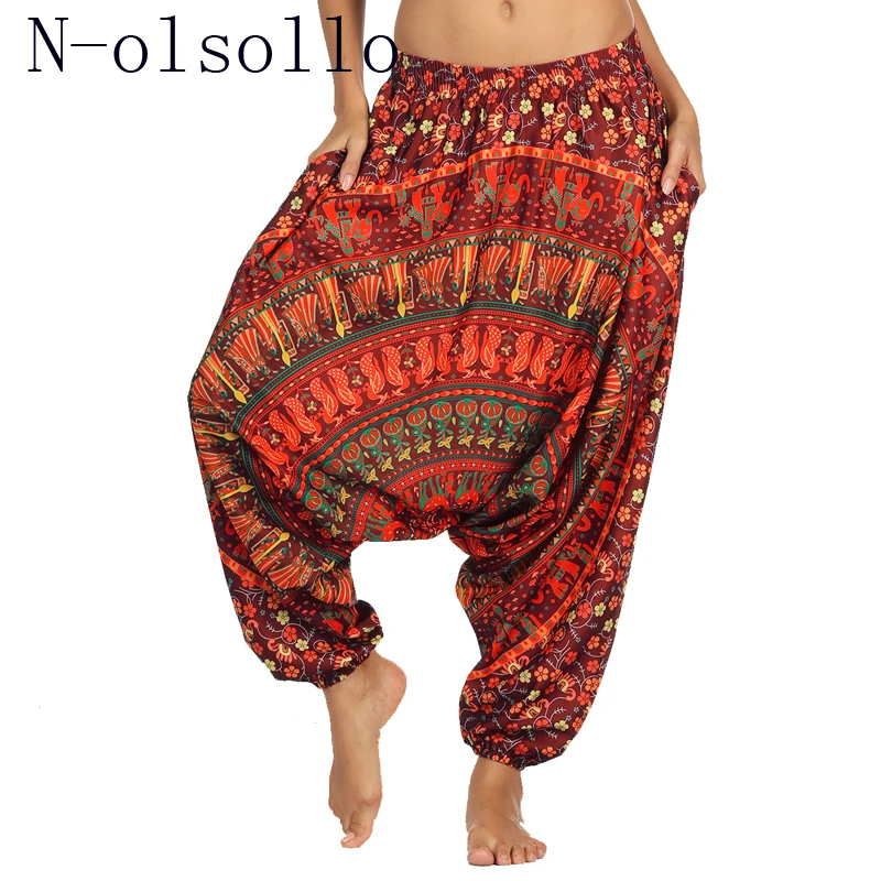 N olsollo Southeast Asia 3D Palazzo Print Thailand Women Harem Pants