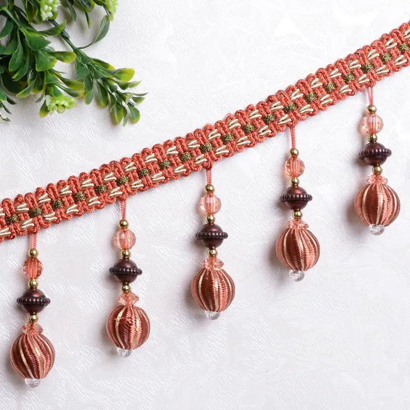 

12 Yards/lot European Style Curtain Decorative Polyester Beads Tassel Lace Accessories Diy Curtains Drapery Sewing Home Textile