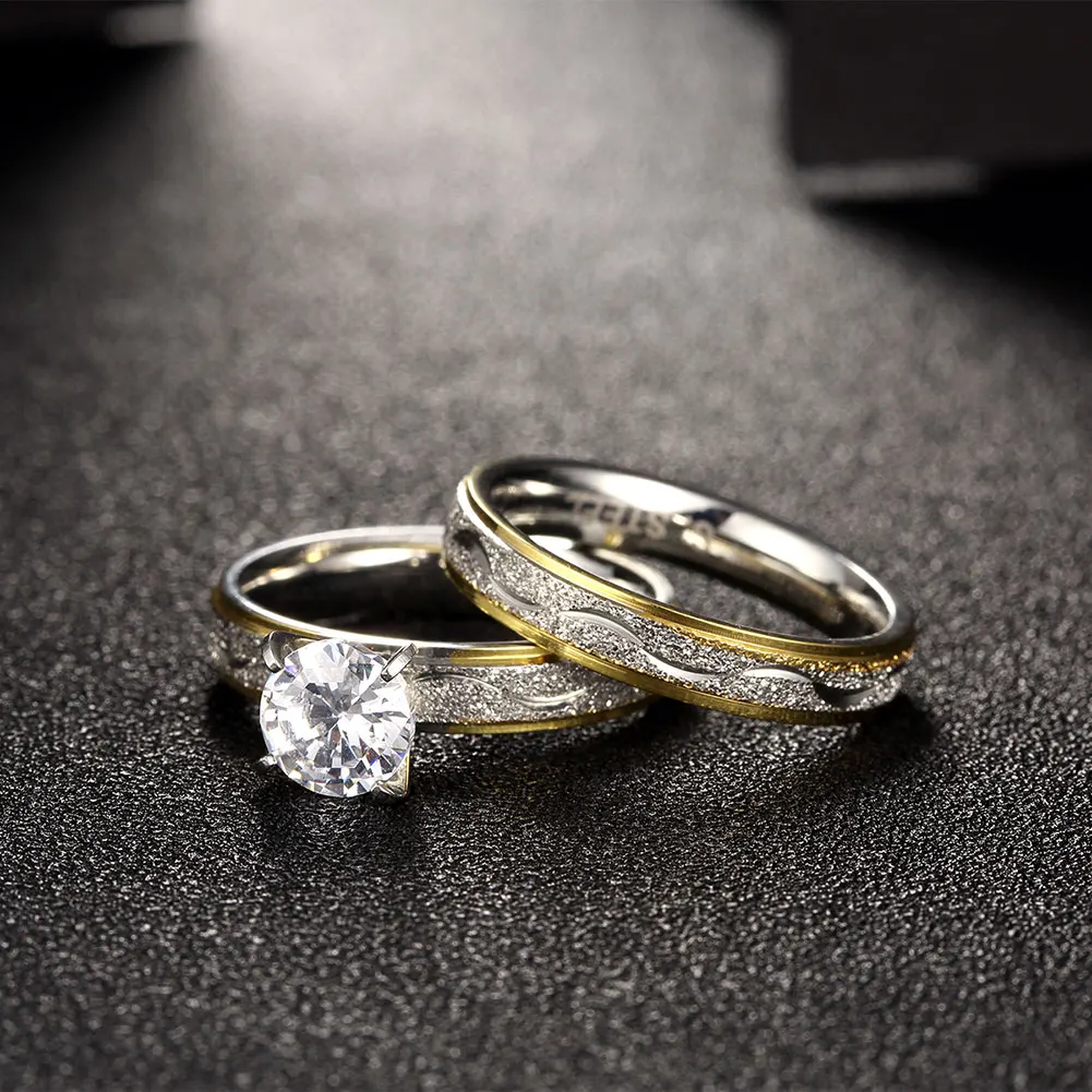 Maxmoon Large CZ Zircon gold filled Real Love Couple Ring Wedding Rings Engagement pair Rings for men women