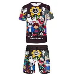 2019 г. летняя футболка + шорты для мужчин и женщин, Детские комплекты с 3D принтом «Undertale Sans» футболка комплекты короткой детской одежды