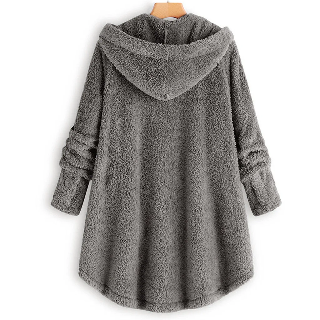 Женская куртка зимняя теплая толстовка с пуговицами Свободный Длинный размера плюс женское пальто для девочек модное пальто на пуговицах Пушистый пуловер Топы#531