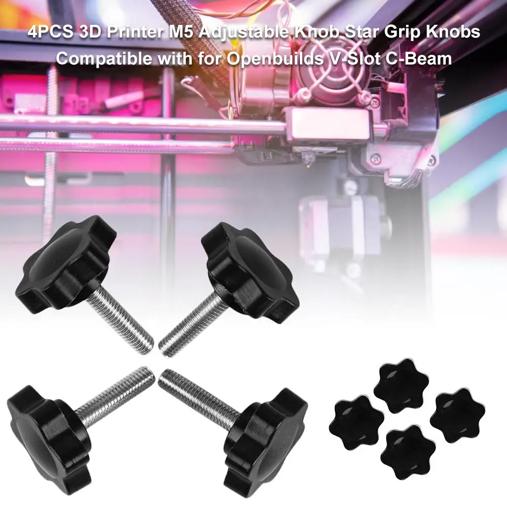 

4PCS 3D Printer M5 Adjustable Knob Star Grip Knobs Compatible With For Openbuilds V-Slot C-Beam 3D Printer Parts