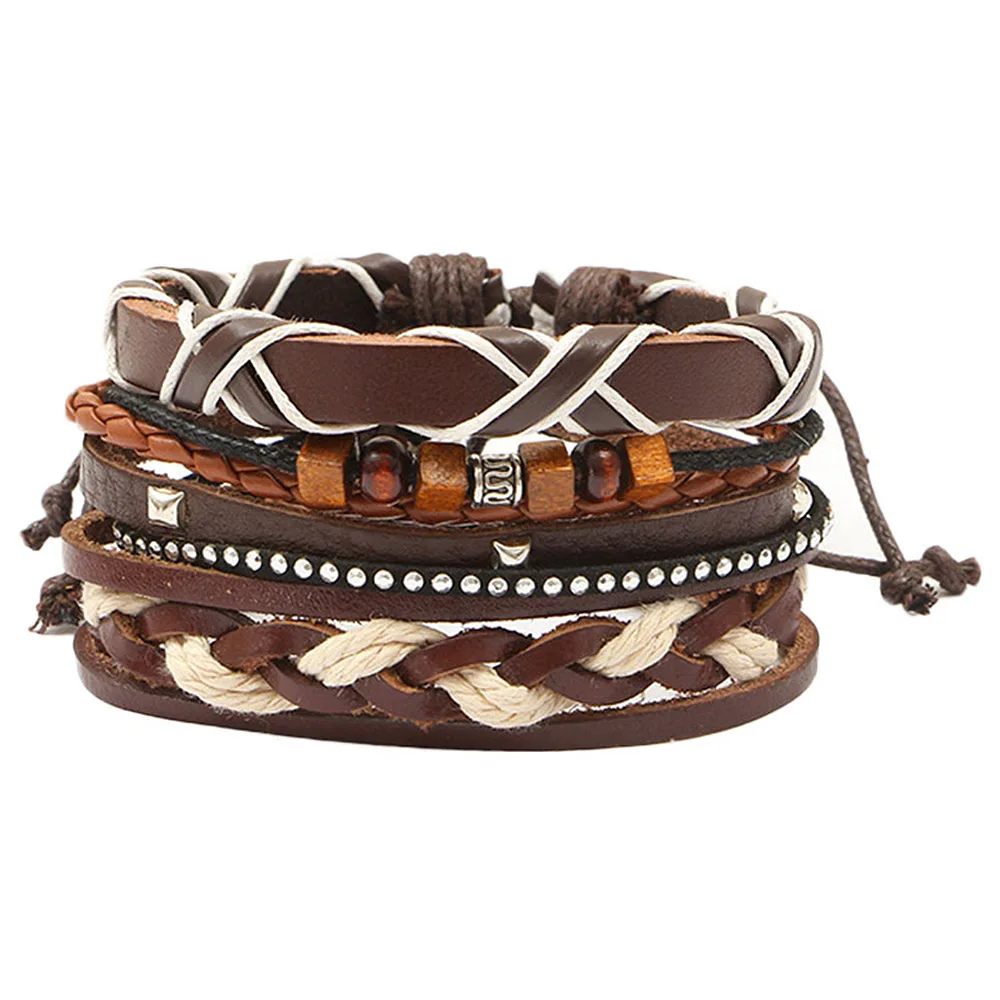 3Pcs/Set Sliding Tie knot Adjustable Bracelet Leather Wristband Cuff