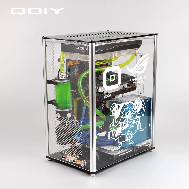 QDIY PC A009 ATX прозрачный чехол для компьютера с водяным охлаждением акриловый