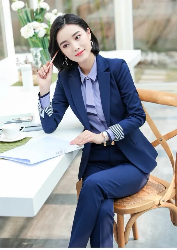 Women 2 Piece Set Formal Pants Suits Blazer Jacket Office Lady Work Business Uniform Trousers 2019 Autumn Clothing Large 4XL XXL