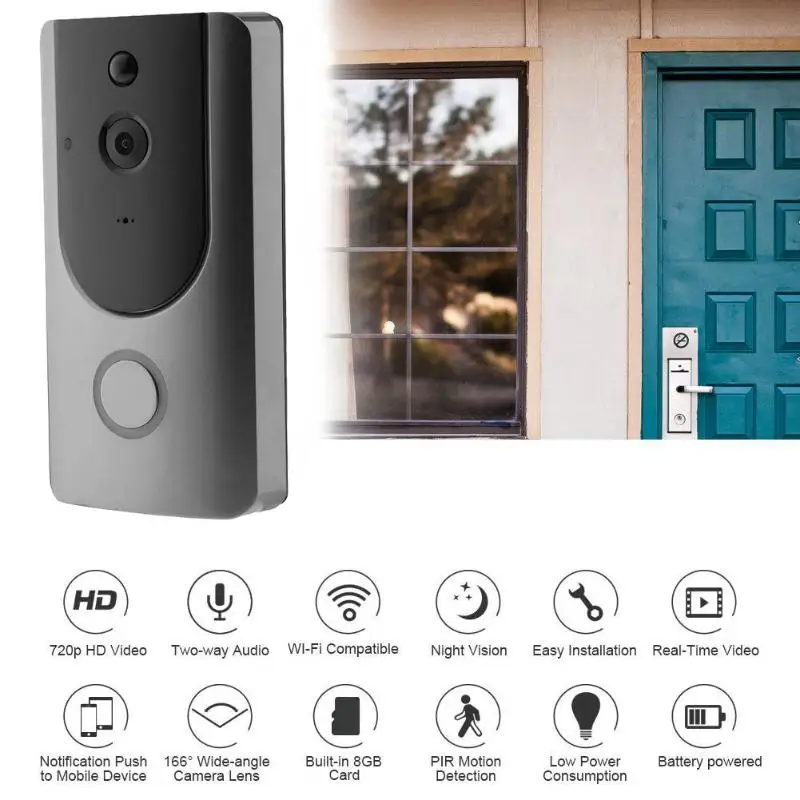 

VAKIND Wireless Doorbell Ring Chime Door Bell Bi-directional Audio Video Camera WiFi IP 720P IR Night Vision Two Way Audio