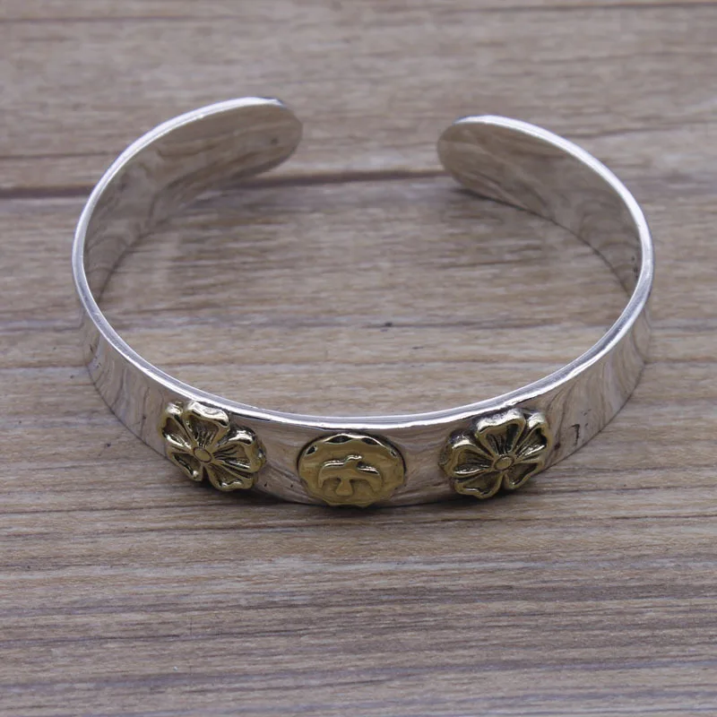 

Handmade Retro Couples wide-faced Bracelet Opening S925 Sterling Silver Bracelet Personality Bangle