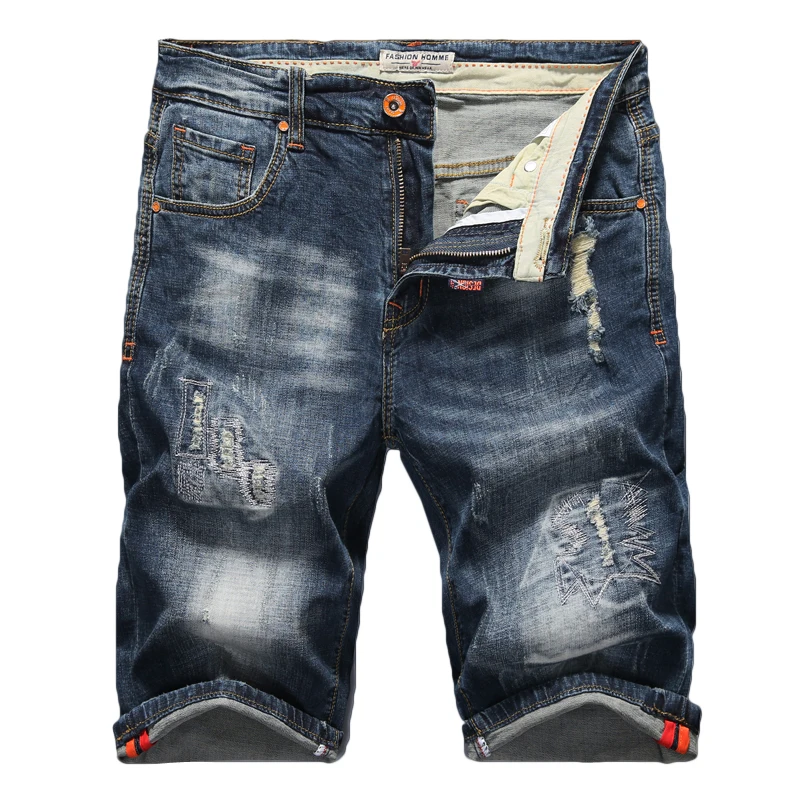 2019 новые летние Для мужчин; рваные, Стретч джинсовые шорты модные Повседневное высокое качество Slim Fit Эластичные джинсовые шорты мужские