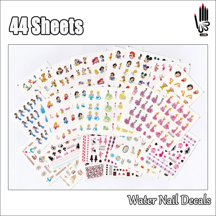 

Nail Art 44Sheets/Lot Mixed Mickey Princess Duck Alice Spirit Mouse Cartoon Nail Art Water Sticker Decal Decoration 44 Designs