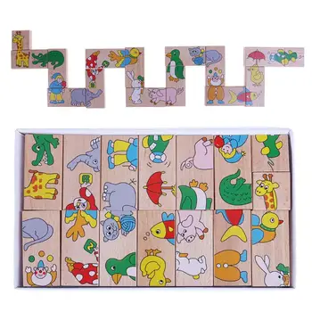 

15Pcs/Set Wooden Cartoon Animal Pattern Puzzle Chain Game Toy Fun Educational Cute Jigsaw Board Baby Kids DIY Dominos Puzzle Toy