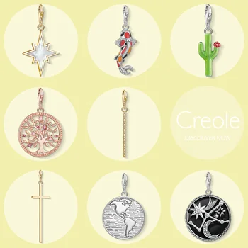 

Star Koi Cactus Tree Cross World Astro Disc Vertical Bar Charm Pendant,2019 Fashion New Jewelry Classic 925 Sterling Silver Gift