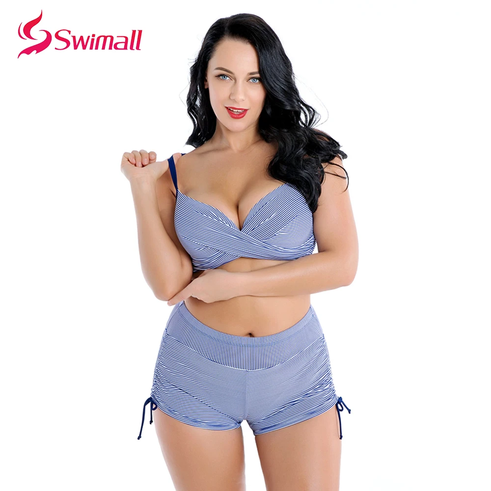 

2019 Plus Size Swimwear Women stripe Print Bathing Suit Large Size Two Piece set Set Swimsuit Monokini Maillot De Bain femme