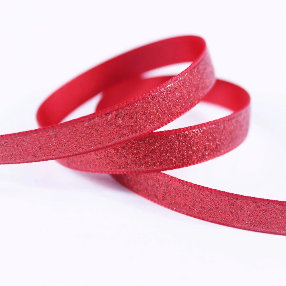 T.R RIBBON 3/8'' 9mm solid color full glitter grosgrain polyester sparkle sprayed ribbon Gift Wrap 250 red 10yards | Аксессуары